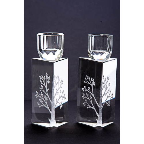 Etz Chaim Tree of Life Crystal Shabbat Candlesticks 5" tall