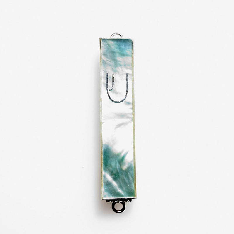 Blue & Green Shades of MOTHER OF PEARL & Sterling Silver 3" MEZUZAH Kosher parchment included