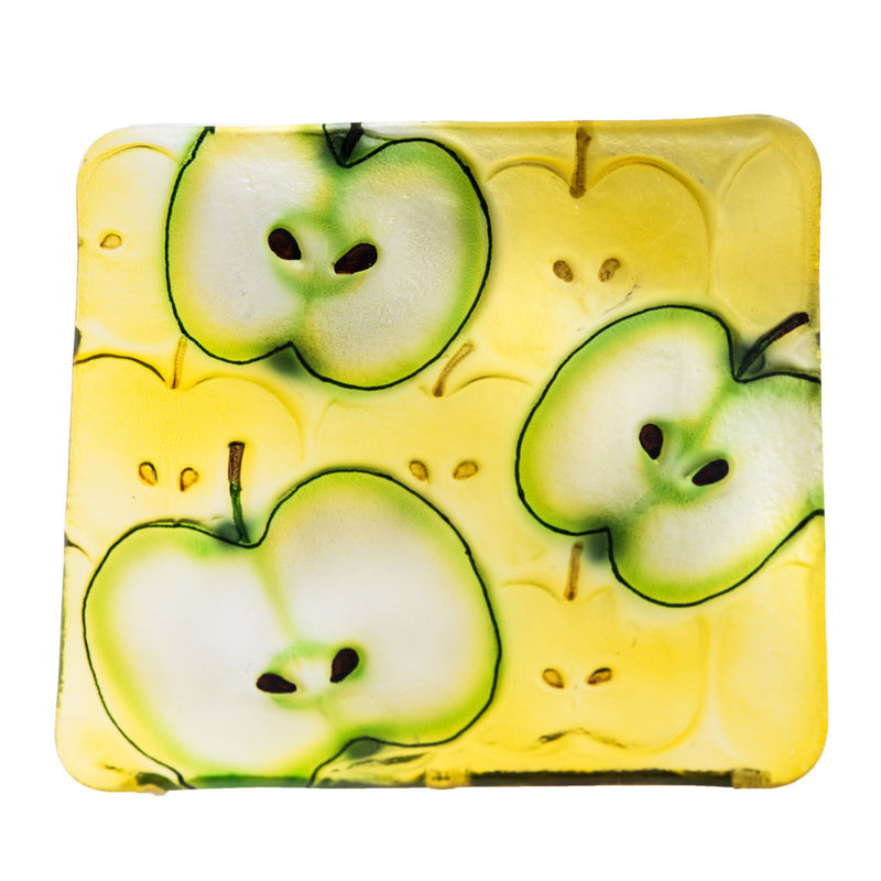 ART Glass Platter Apples for Rosh Hashanah Celebration 8.25" x 8.25"