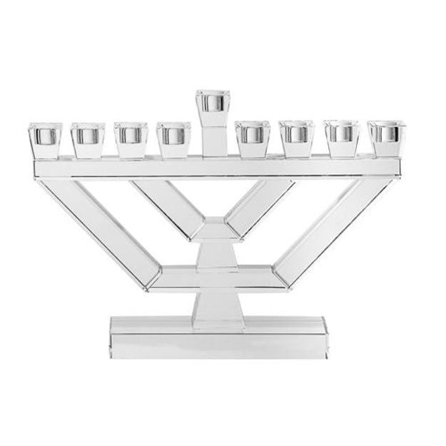 Crystal Modern Design Chanukah Menorah for Oil or Shabbat Candles 8.25" High
