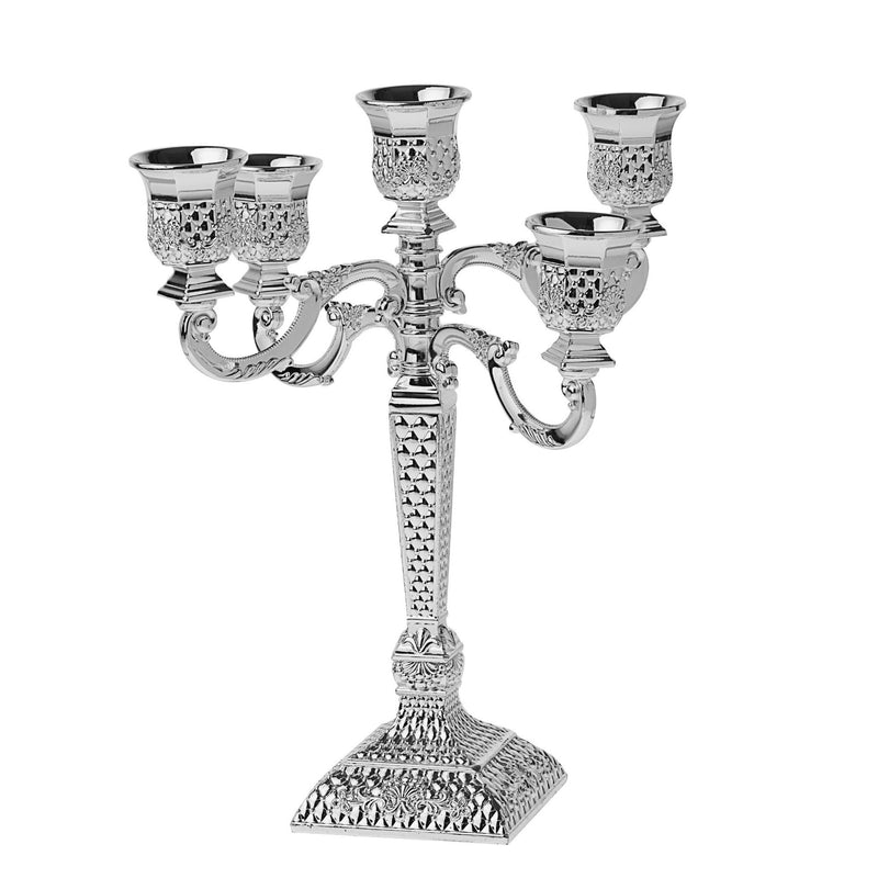 5 Branch Silver Plated Candelabra Diamond Design