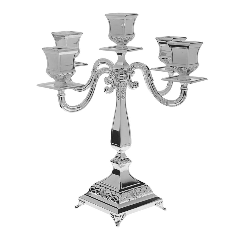 5 Branch  Silver Plated Shabbat Lichter Candles / Oil Candelabra Diamond Design with Square base