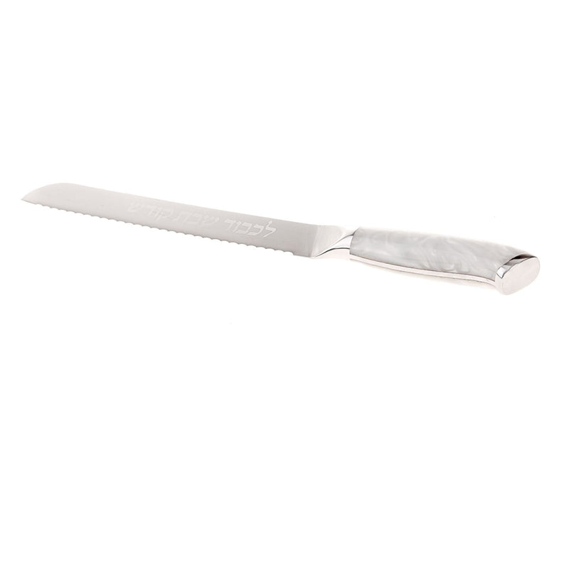 Challah Knife with White Mother of Pearl Colored Handle Great for Shabbat Table!