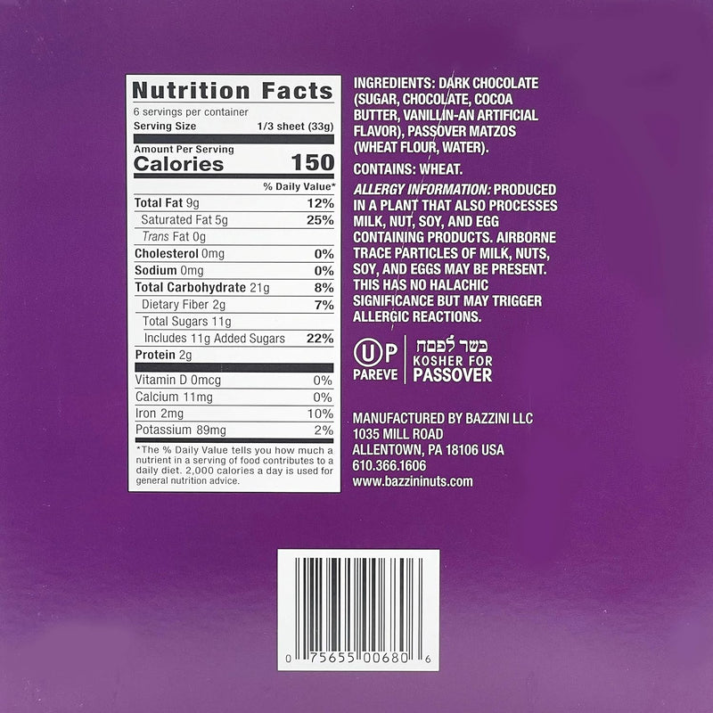 Holiday Candies Fully Coated Dark Chocolate Matzoh 7 oz Kosher for Passover