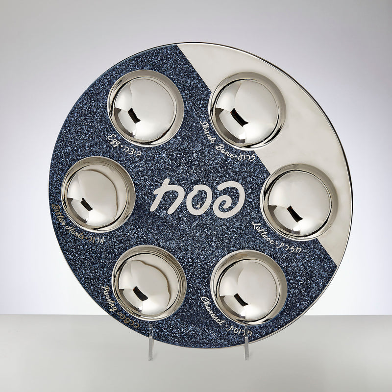 Artistic Starry Night Ceramic Seder Plate In Navy And Silver 12" Diameter