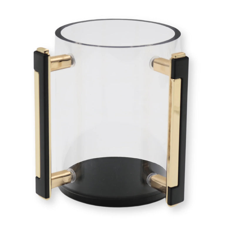 Acrylic Netilat Yadayim Cup for Washing Hands Black / Gold Handles Black Bottom