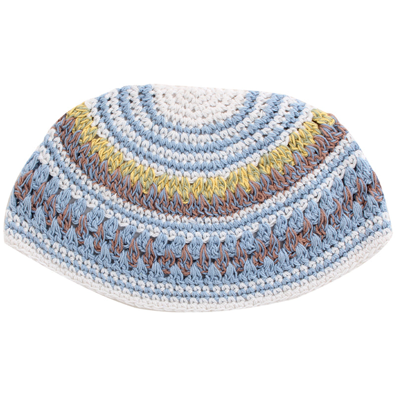 Multicolor Frik Kippah Cotton Crochet Yarmulke Pastel Colors Stripes