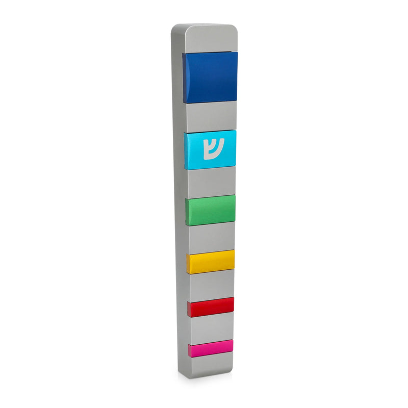 Anodized Aluminum Designer Mezuzah Inlaid Rainbow Kosher $55 Parchment included