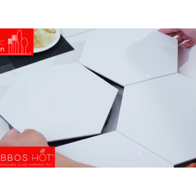SHABBOS-HOT® Modular Expandable Glass Warming Tray Set of 4 Hot Platas with Power Cord & Travel Bag