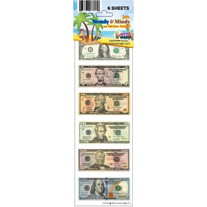 Dollar Bill Stickers Set of 36 Large Stickers