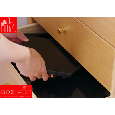 SHABBOS-HOT® Modular Expandable Glass Warming Tray Set of 4 Hot Platas with Power Cord & Travel Bag