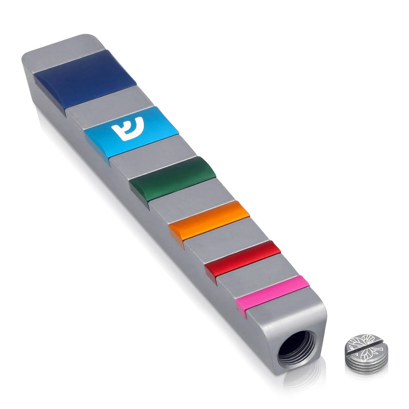 Anodized Aluminum Designer Mezuzah Inlaid Rainbow Kosher $55 Parchment included