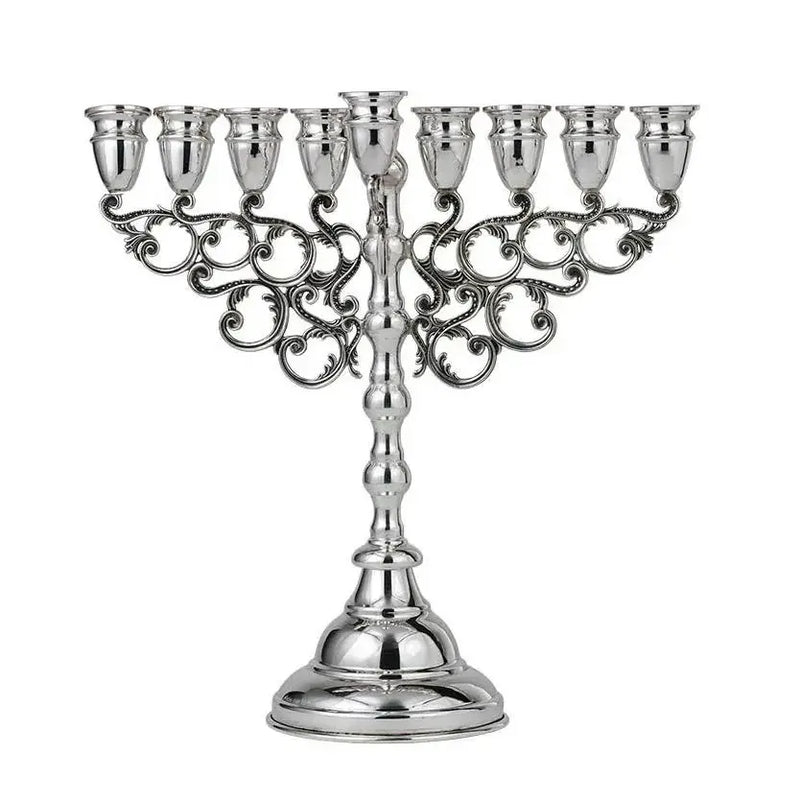 925 Sterling Silver Chanukah Menorah 12" tall European Style Floral Design Made in Israel By Hadad bros.