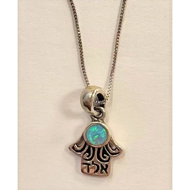 925 Sterling silver & Opal Whimsical Alef Lamed Dalet Hamsa Small pendant