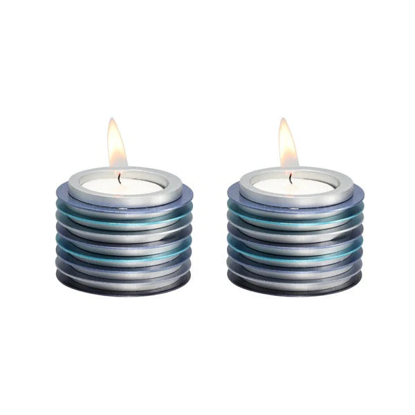Emanuel Tea Light Shabbat Candlesticks Colorful Anodized Discs