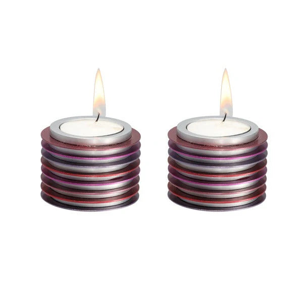 Emanuel Tea Light Shabbat Candlesticks Colorful Anodized Discs
