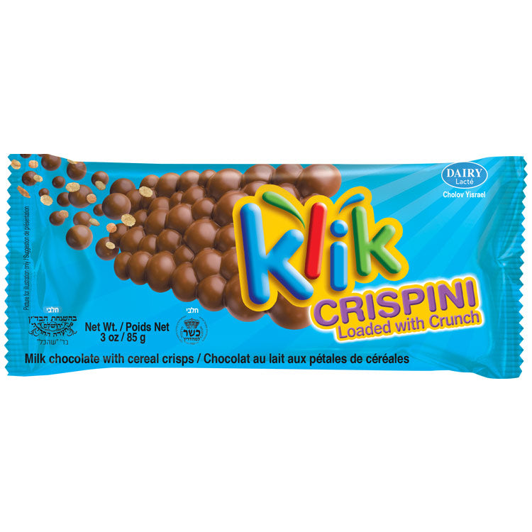 Klik Crispini Bars 3 oz Milk Chocolate with Cereal Crisps Chalav Israel Product