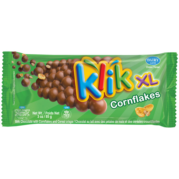Klik XL Cornflakes Bars MIlk Chocolate wit Cornflakes and Cereal Crisps 3oz Chalav Israel