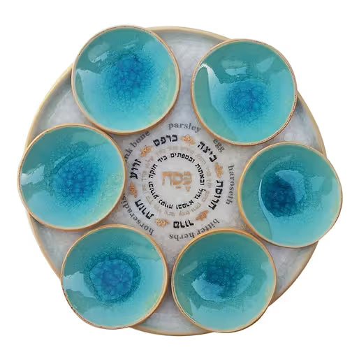 Artistic Contemporary Ceramic Passover Seder Plate set of 7 Hand made in Israel By Michal ben Yosef
