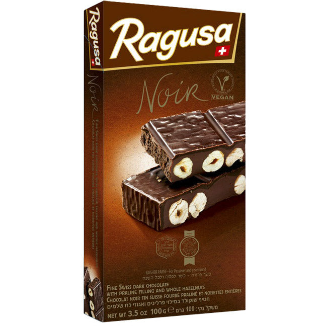 Ragusa Swiss Fine Dark Noir Parve Chocolate with Praline Filling & Whole Hazelnuts Kosher for Passover