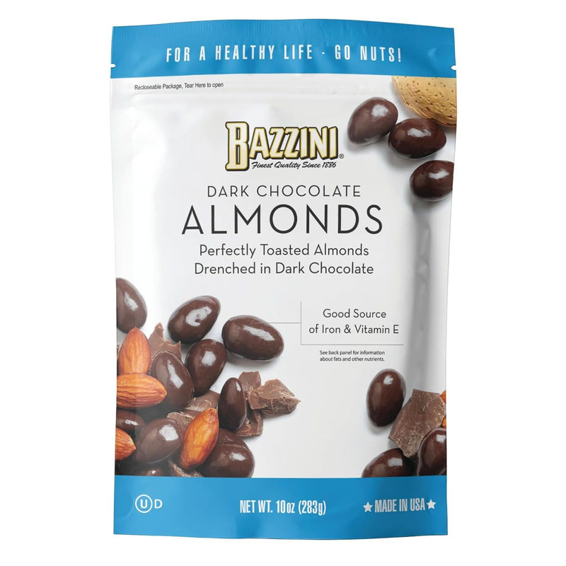 Bazzini Dark Chocolate Almonds 10oz Pouch Perfectly Toasted KOSHER PARVE for Passover