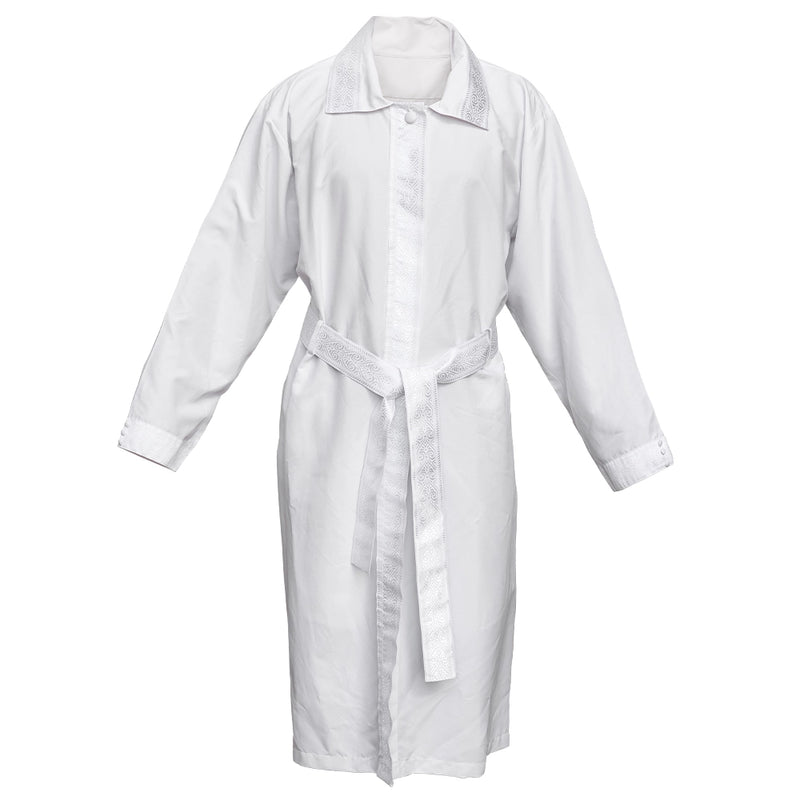 Elegant Traditional Kittel - White Robe for High Holidays with Silver Stripes Size M