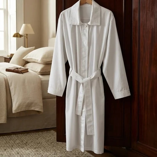 Elegant Traditional Kittel - White Robe for High Holidays with Silver Stripes Size M