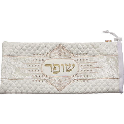 Leatherette Shofar Bag White with Embroidery