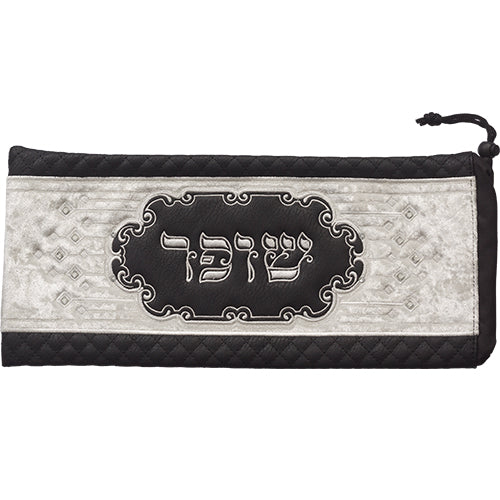 Leatherette Shofar Bag Black with Embroidery Contemporary Design