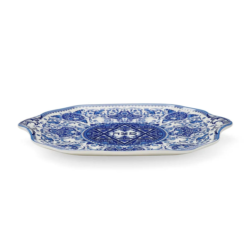 SPODE Judaica Blue Renaissance Ceramic Matzah Plate Ceramic Tray & Optional Seder plate