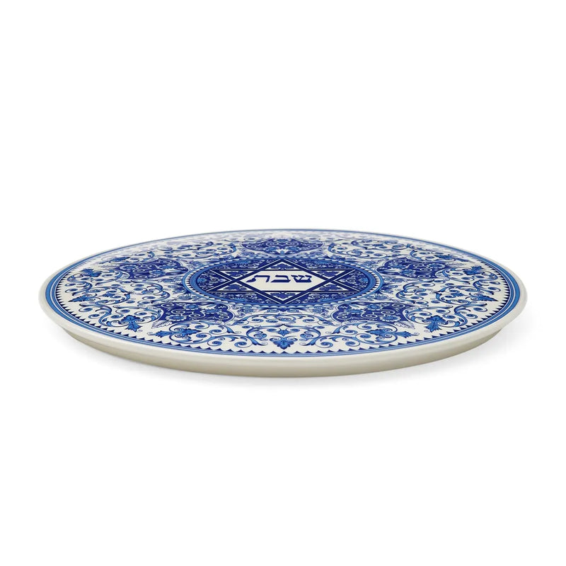 Blue Renaissance Spode Judaica Shabbat Challah Tray Ceramic Board 11.25" diameter