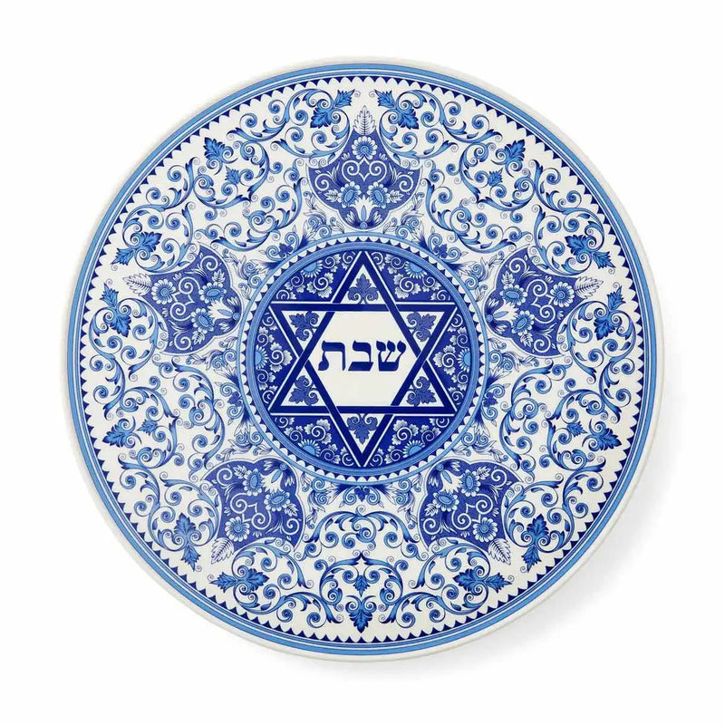 Blue Renaissance Spode Judaica Shabbat Challah Tray Ceramic Board 11.25" diameter