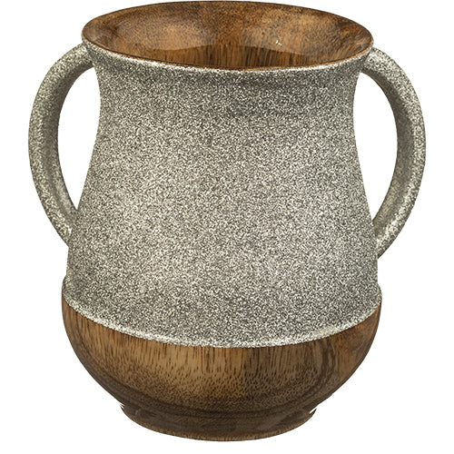 Artistic Silver Sparks on Mango Wood Netilat Yadaim Washing Cup Hand Made by ART Israel