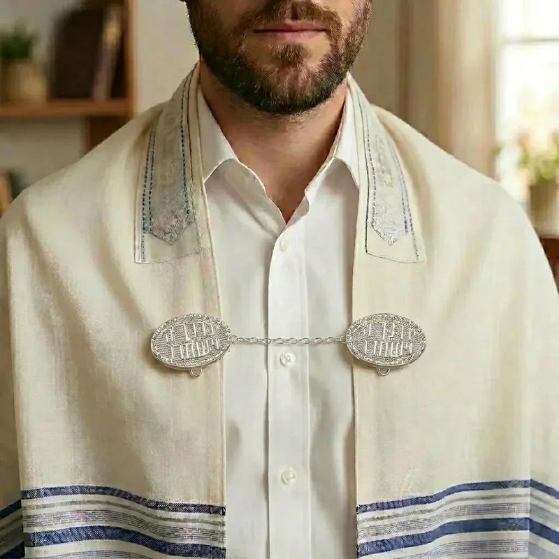 Oval Tallit Clip Set in Silver Color with Swarovski stones