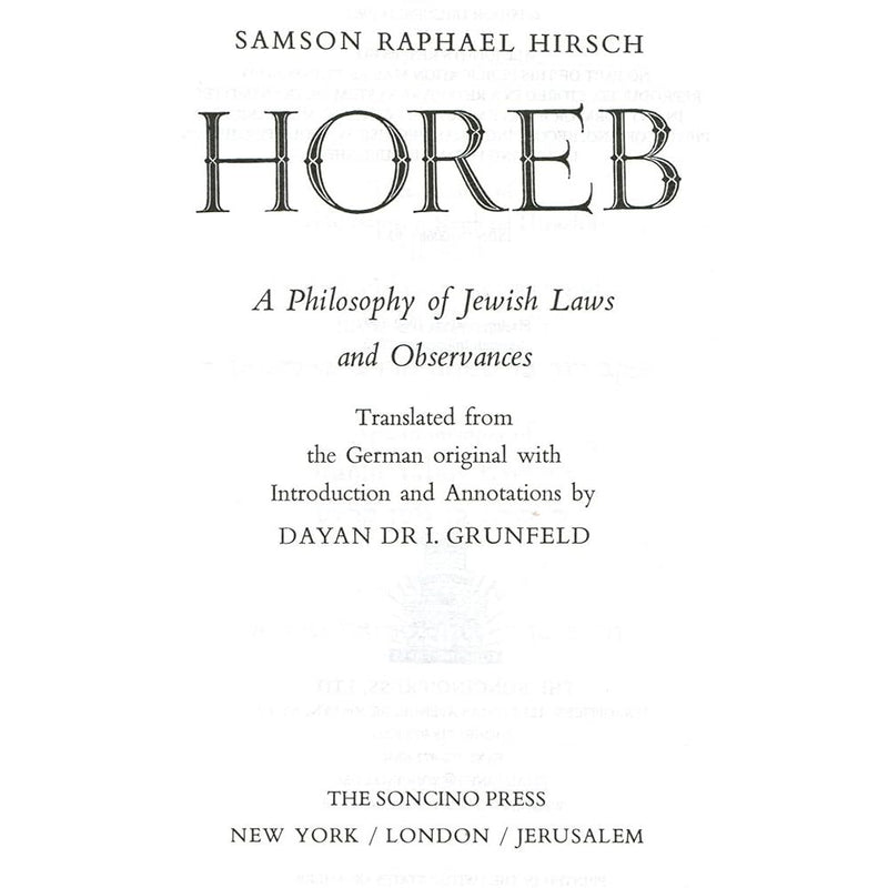 Horeb: A Philosophy of Jewish Laws and Observances cover image