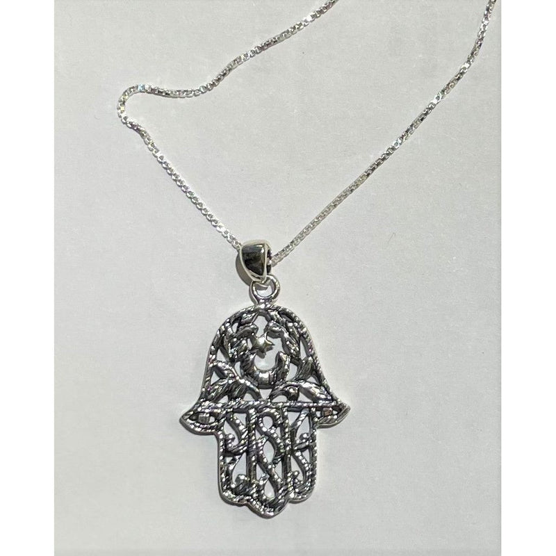 925 Sterling Silver Filigree Hamsa Necklace