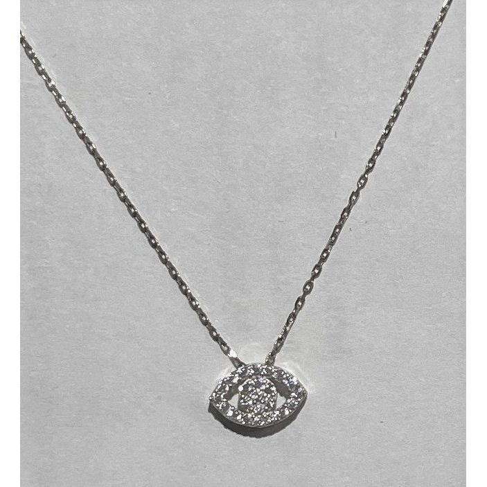 Gold Plated 925 Sterling Silver CZ Pave Necklace Evil Eye Protection Pendant Charm