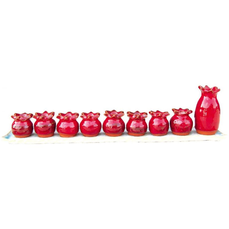Ceramic Red Pomegranates Menorah Hand Painted in Israel By Michal Ben Yosef