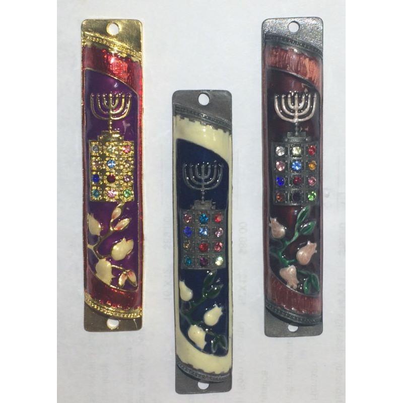 Choshen & Menorah Floral Embellished Enamel Mezuzah Kosher Parchment included