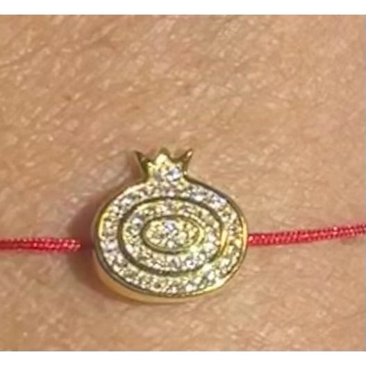 Gold Plated Sterling Silver 925 & CZ Pomegranate Red Thread Bracelet for Women from Jerusalem