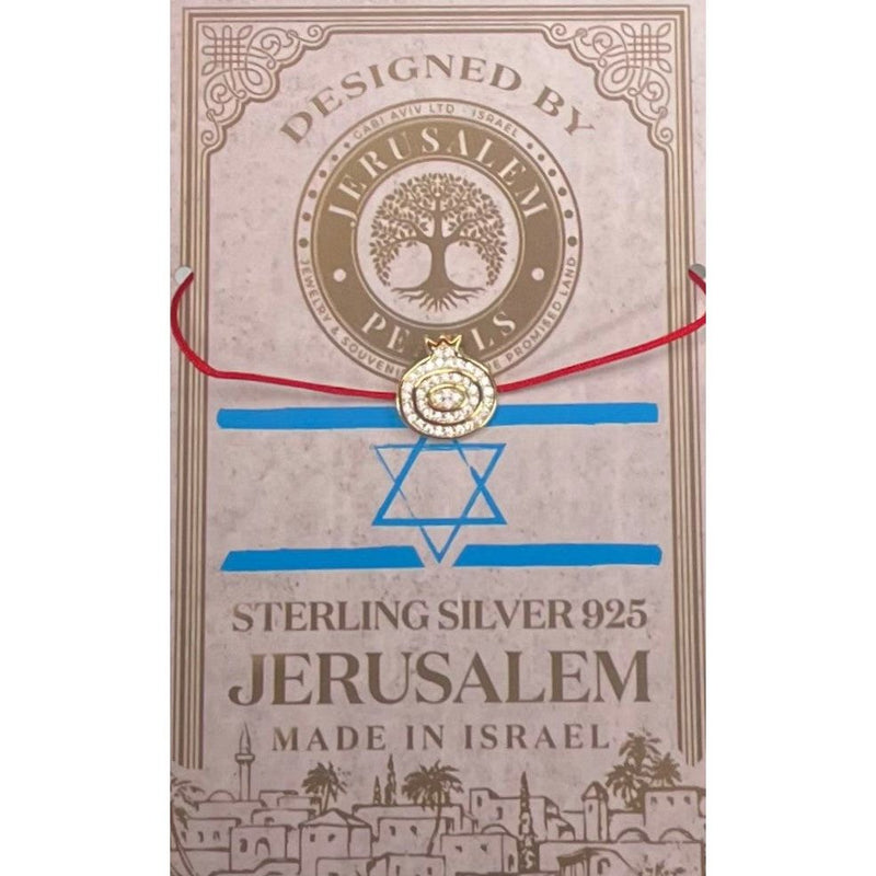 Gold Plated Sterling Silver 925 & CZ Pomegranate Red Thread Bracelet for Women from Jerusalem