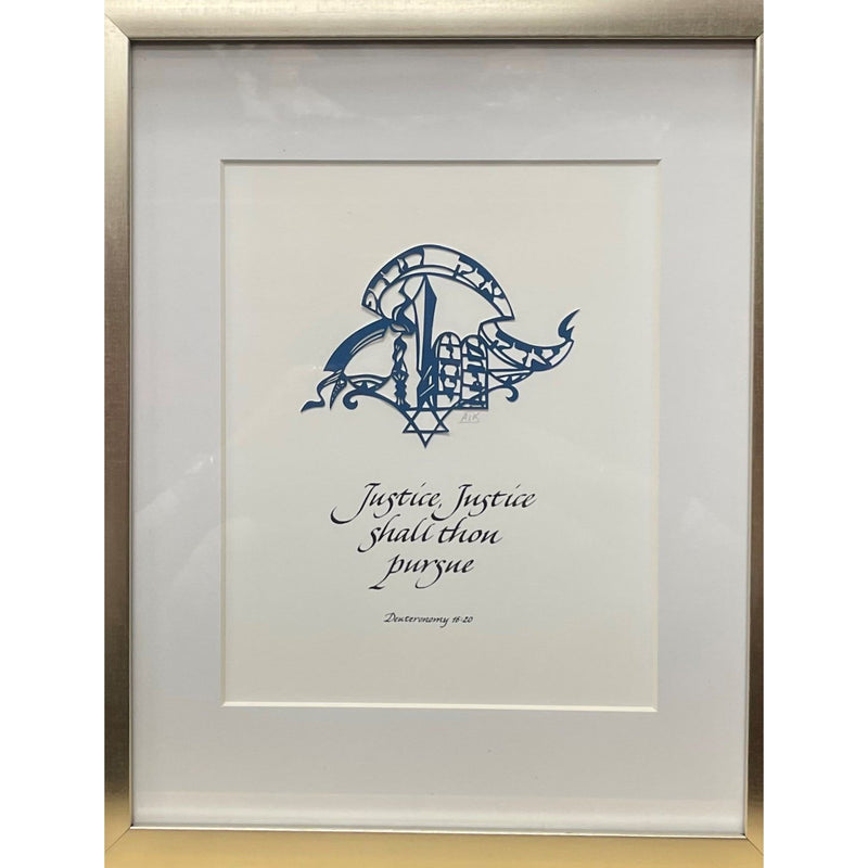 Justice, Justice Shalt Thou Pursue Jewish Original Papercut 10"x14" By Anna Kronick Great for Lawyer