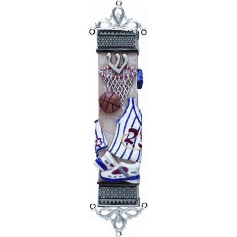 Basketball Hand Painted Mezuzah 4'' x 1'' Kosher Parchment included