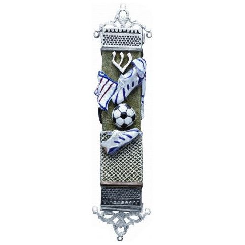 Children's Soccer Hand Painted Mezuzah Kosher Parchment included