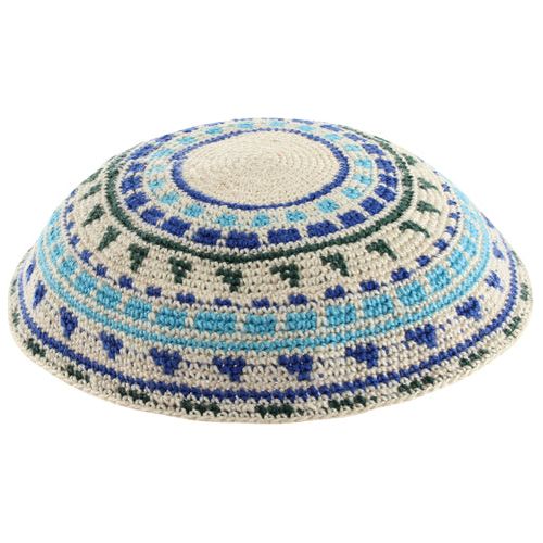 JL Kippah Yarmulke Turchese Ricamata Con Stella Di David Argento – Cotone A Maglia, 15 Cm, 100% Ebraica E Kosher - 3