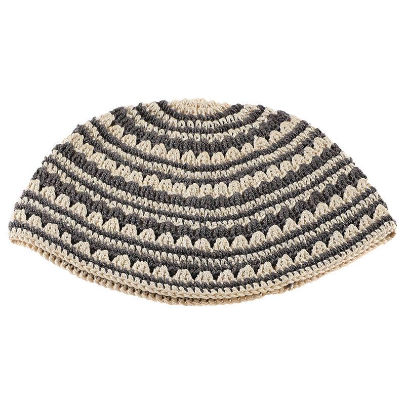 Frik Kippah Large Knit Yarmulke 9.45" White Gray  Design May Vary