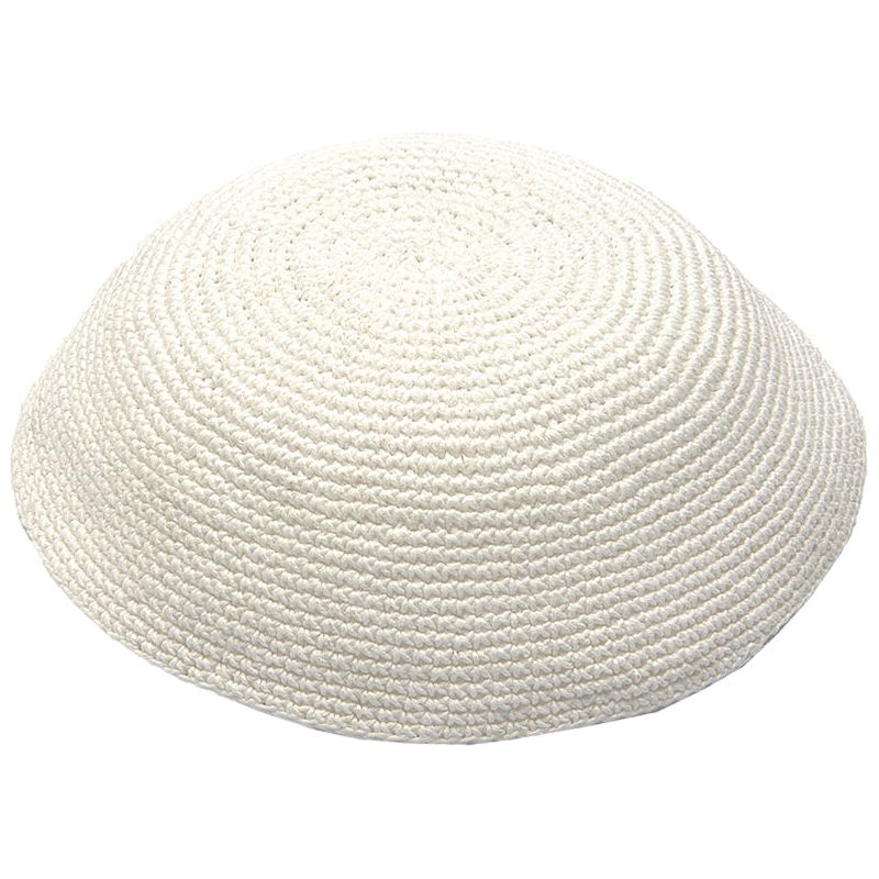 White Knit Crochet Kippah Yarmulke 7" Hand Made