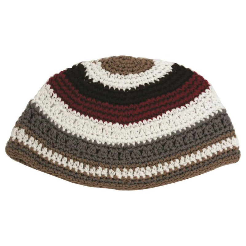 100% Cotton Knit Frik Kippah Green Red Honey Stripes 9" Diameter