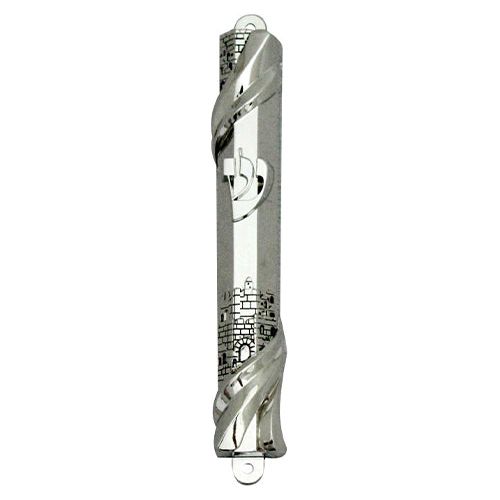 Jerusalem Nickel Finish Mezuzah 4.75" Kosher Parchment included