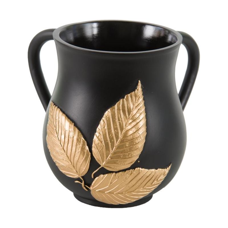 Golden Leaves on Black Designer Polyresin Natilat Yadaim Washing Cup